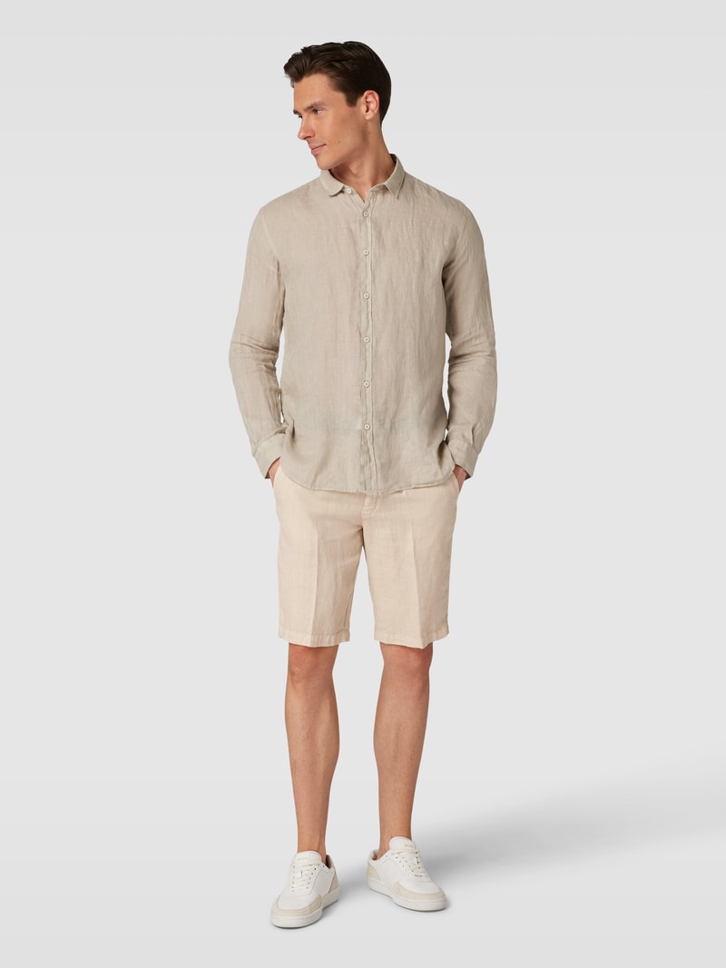 Bermudas aus Leinen mit französischer Eingrifftasche in beige