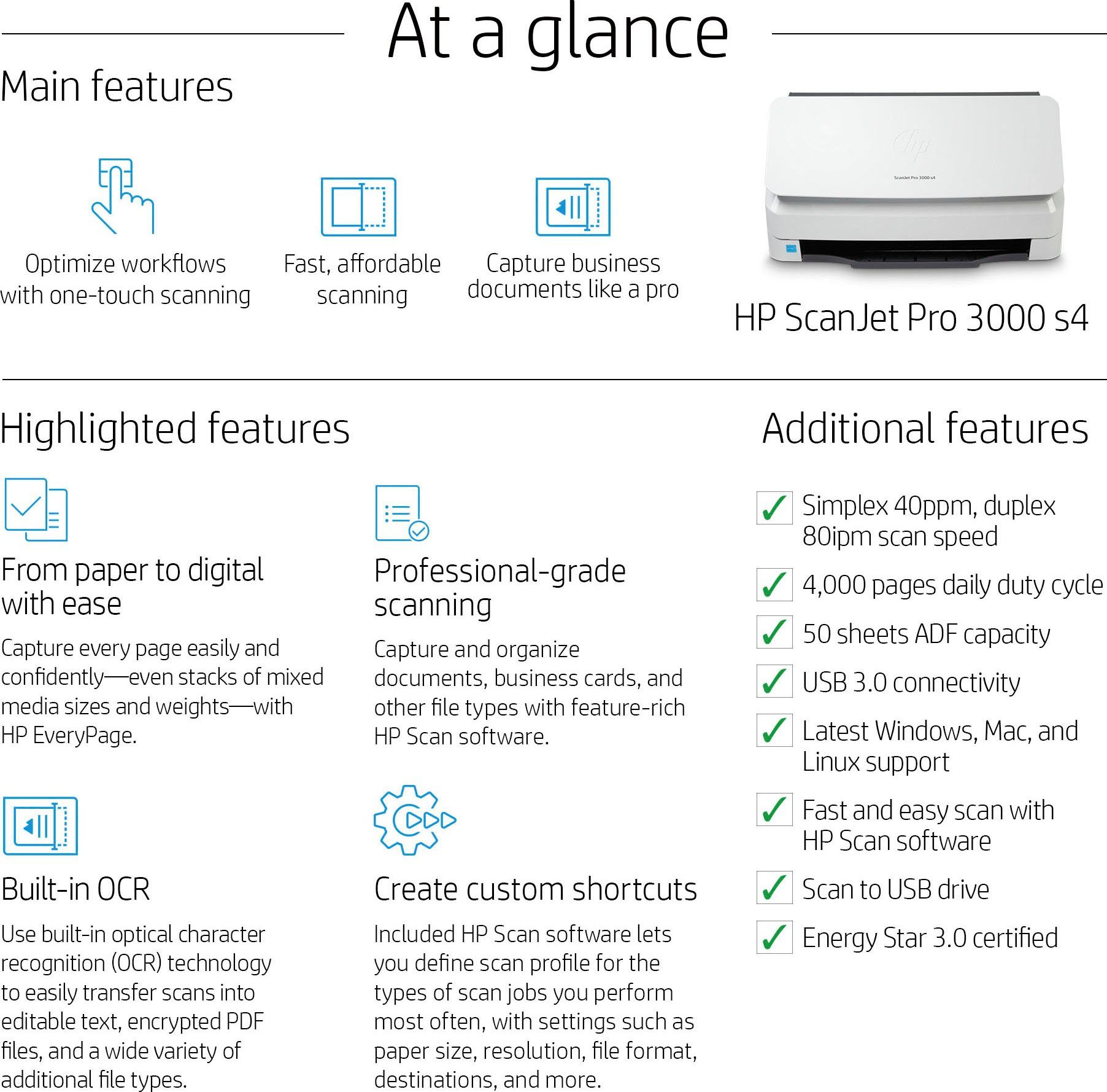HP ScanJet Pro 3000 s4 Scanner, (HP+ Instant Ink kompatibel)