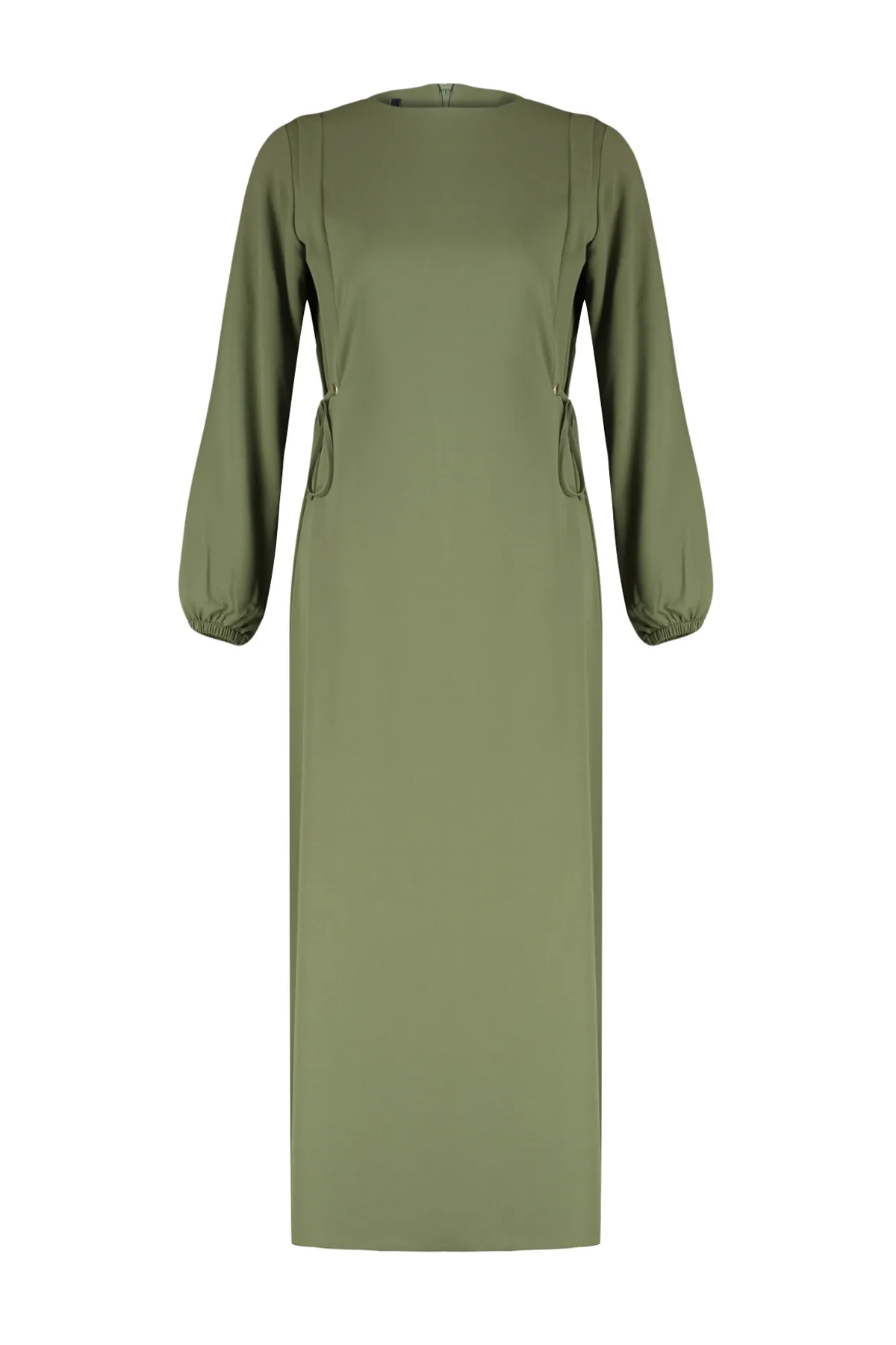 Trendyol Modest  Grünes Taillen-Seilband, detailliertes elastisches Aerobin-Webkleid am Ärmelende TCTSS22EB00104