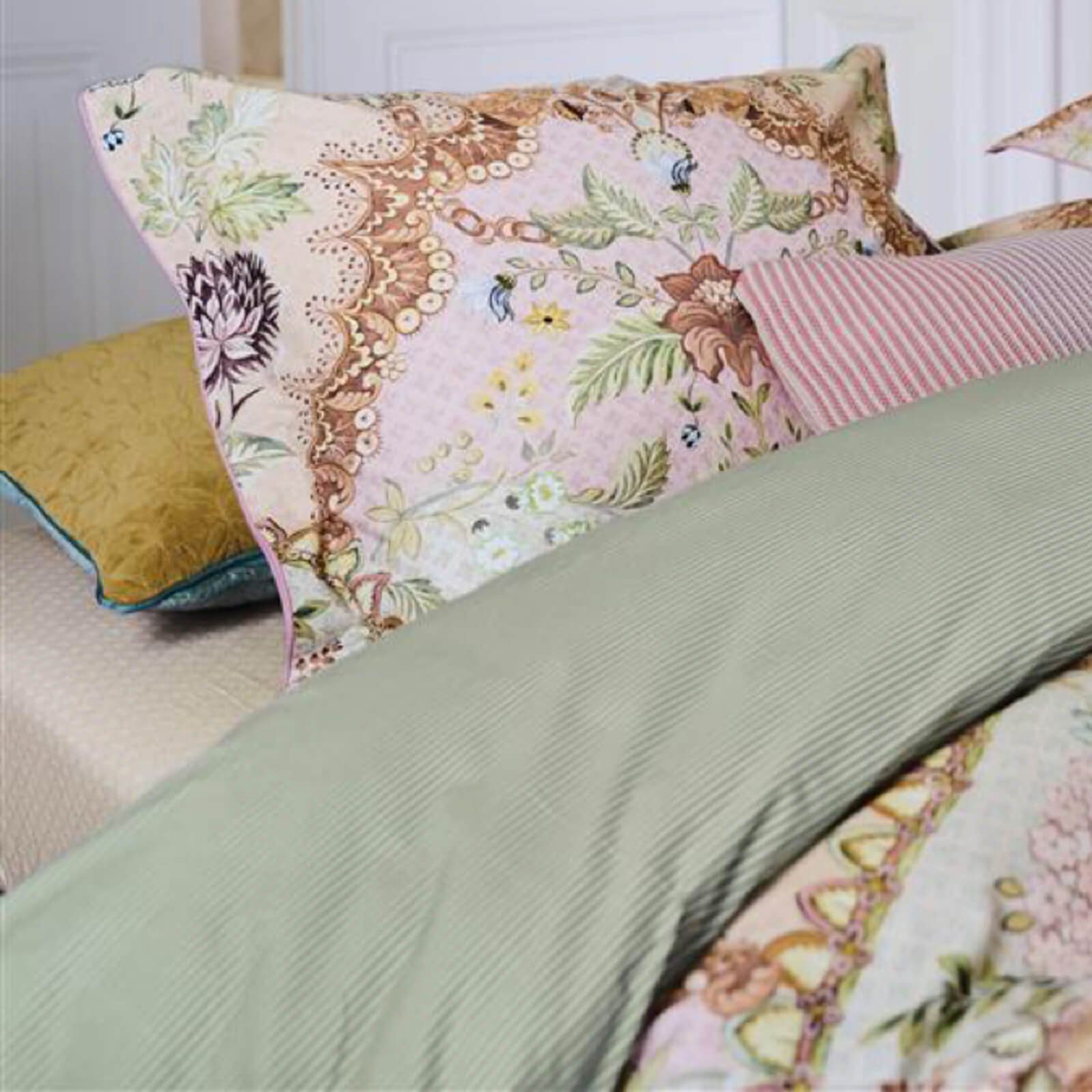 Bettwäsche Saluti Grandi Pastell, PiP Studio, Perkal, 3 teilig, Blüten, florale Elemente, Gestreift