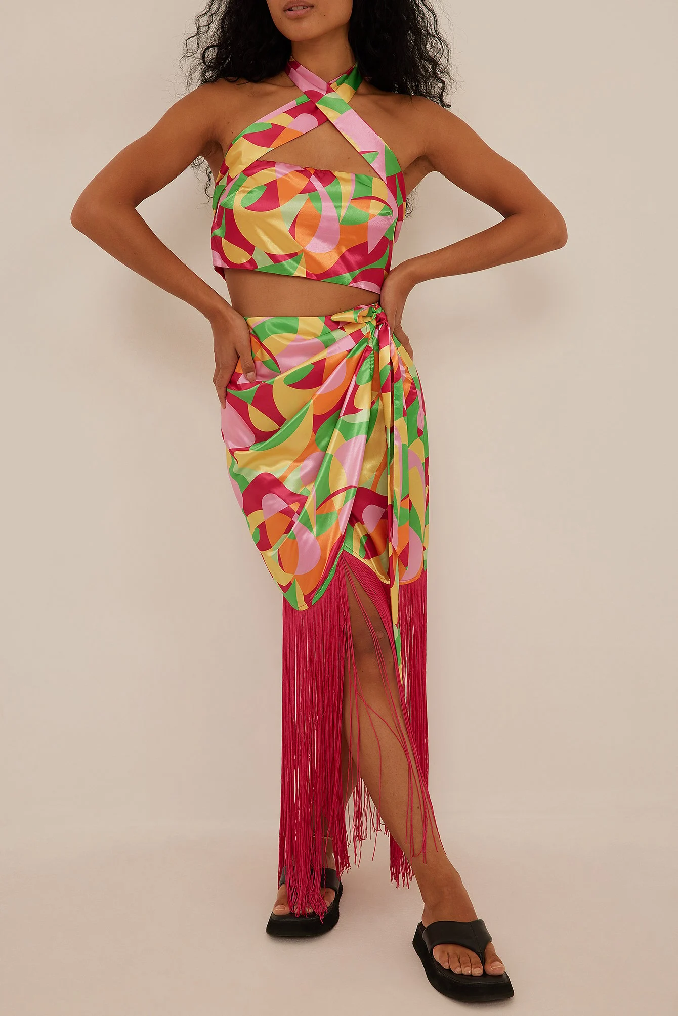 Printed Cross Front Top