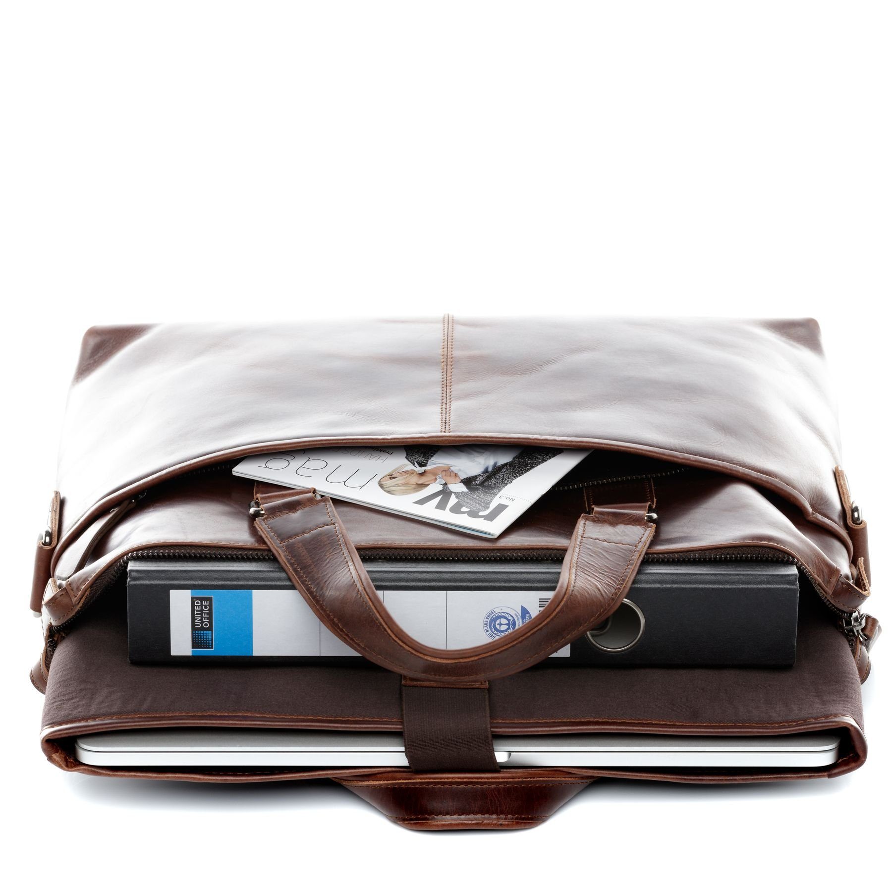 BACCINI Laptoptasche Leder Businesstasche Unisex LEANDRO, Laptoptasche 15,4 Zoll, Aktentasche Echtleder Damen Herren braun