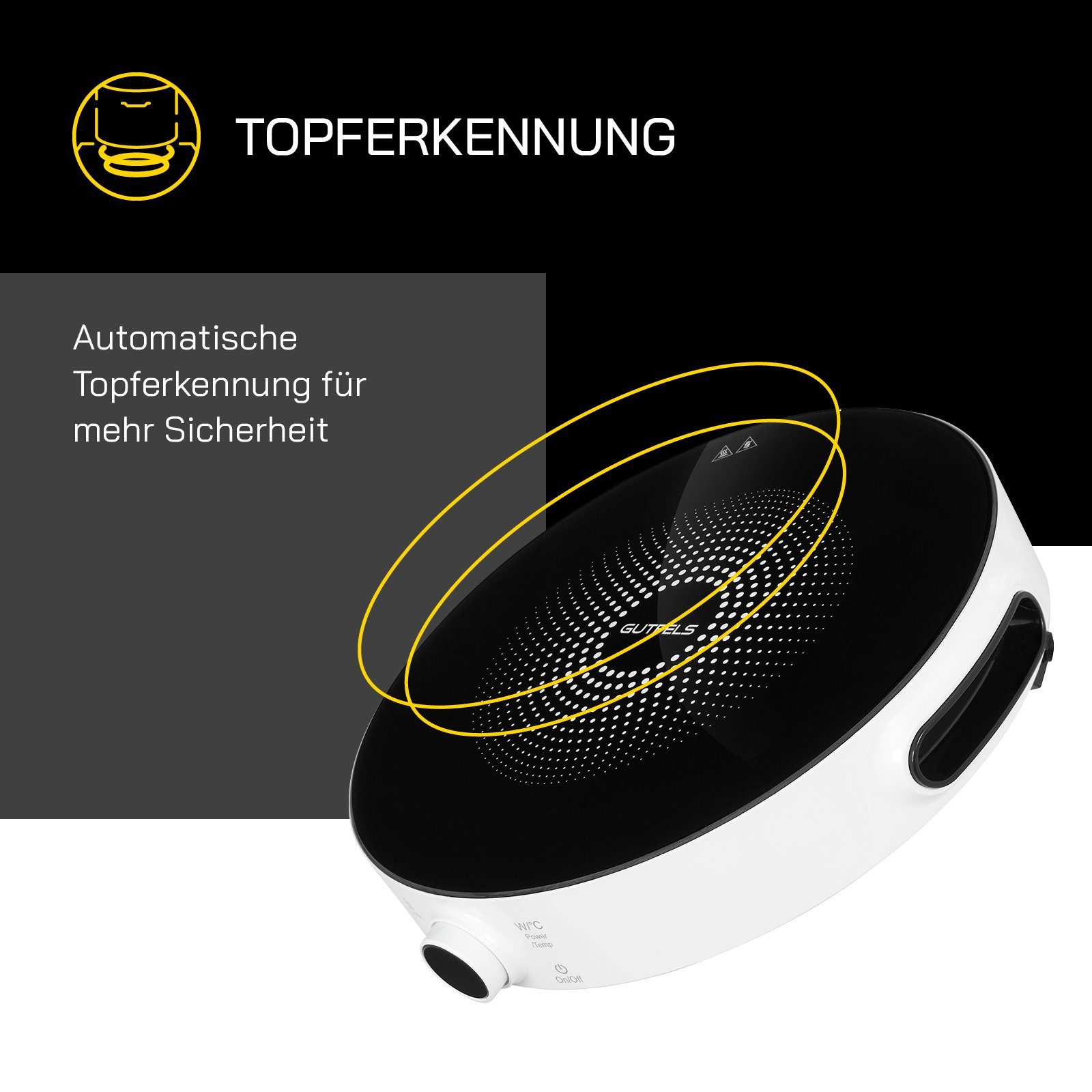 Gutfels Einzel-Induktionskochplatte INDUK 2020, 2000 Watt Leistung, 10 Temperaturstufen, Überhitzungsschutz