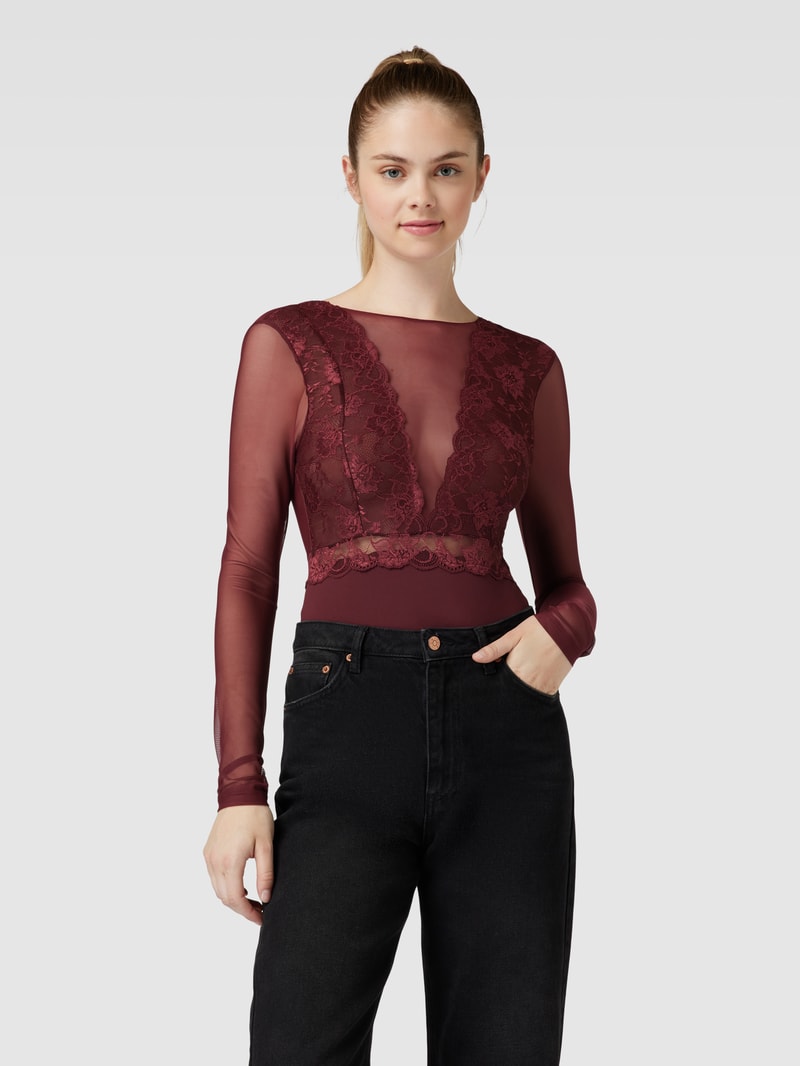 Body mit Spitzenbesatz Modell 'Sicca' in bordeaux rot