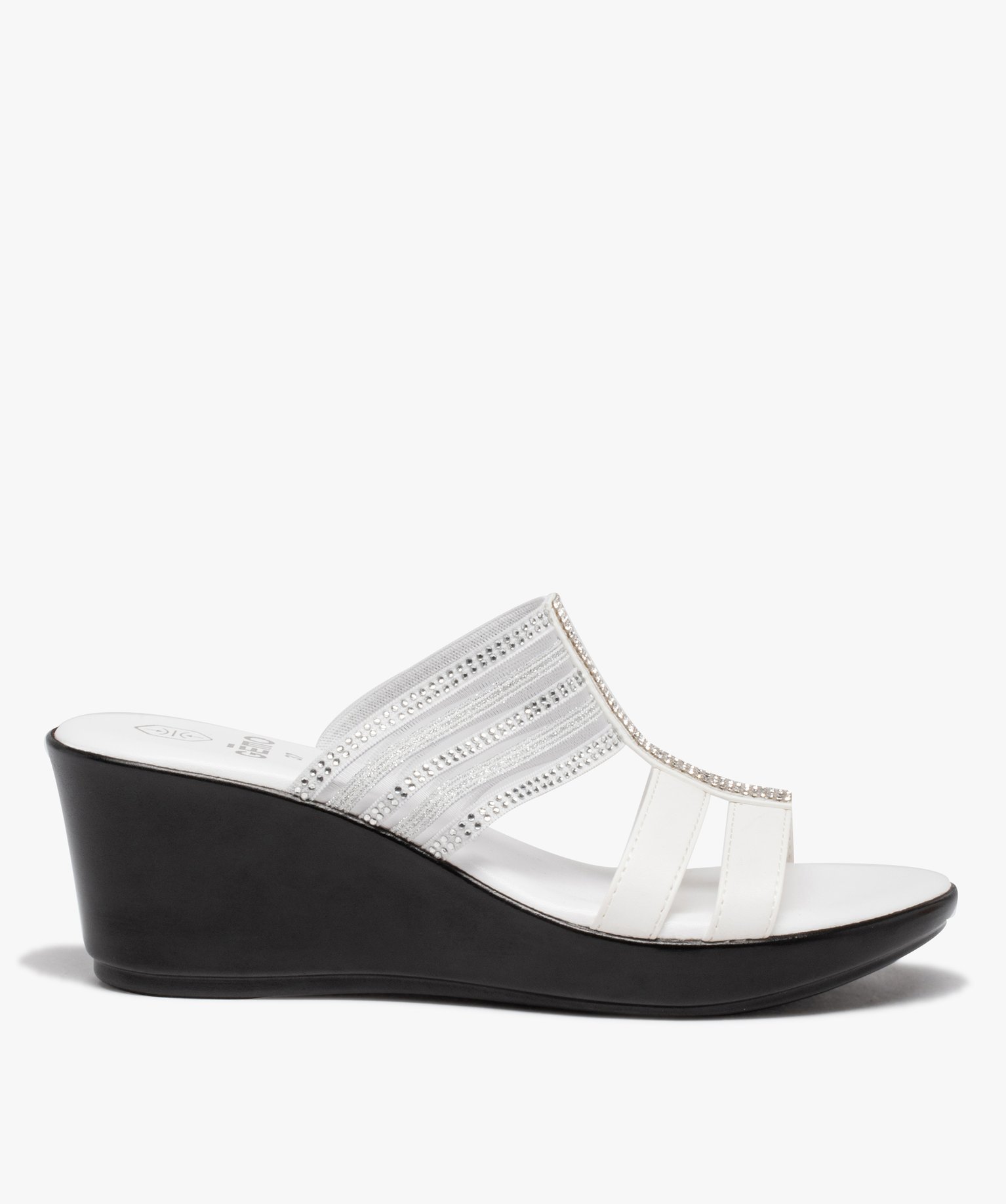 Mules femme compensées à bride strass élastiquée blanc | GEMO