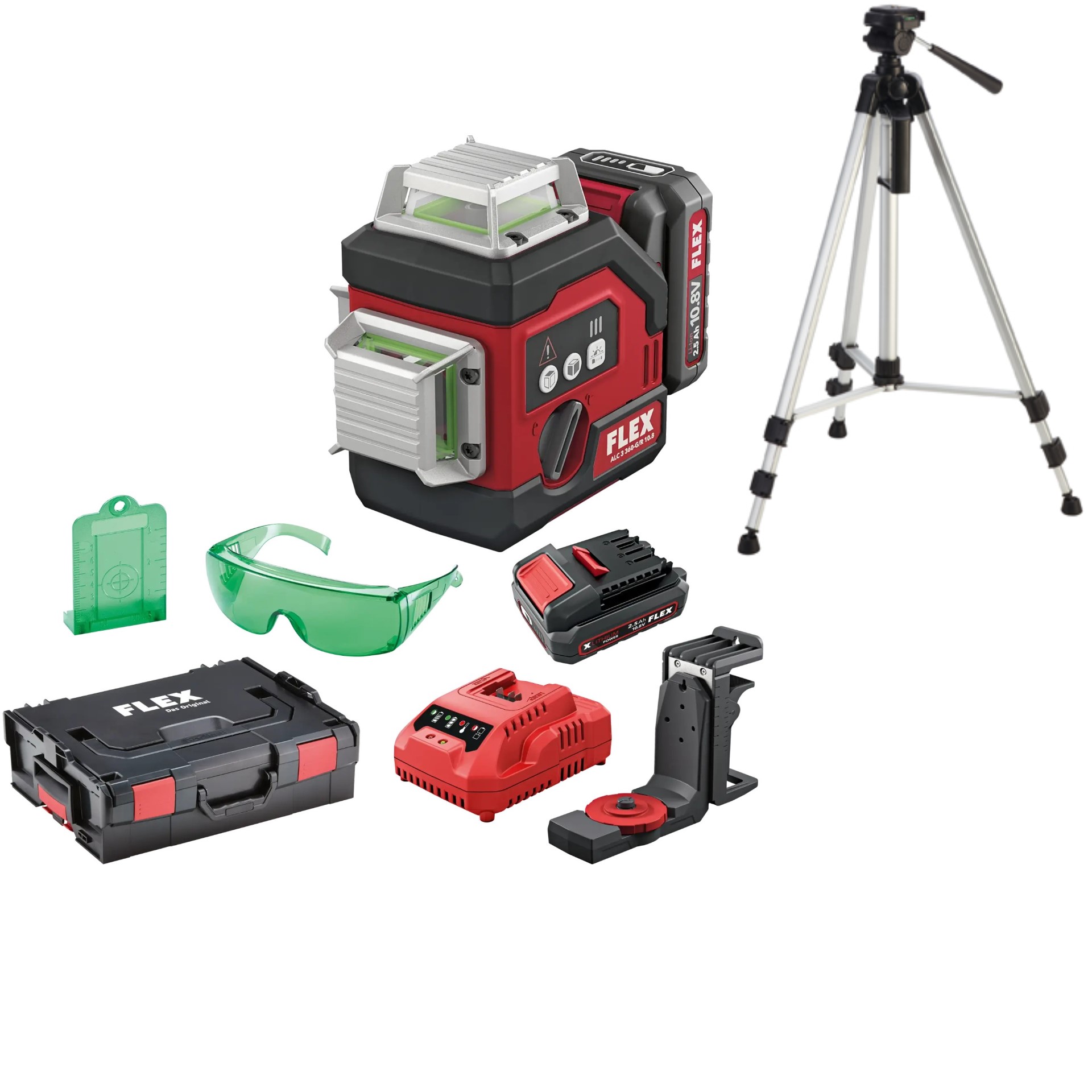 Flex-tools 532862 ALC 3/360-G/R 10.8 Set 360° unakrsni laser s prijemnikom 12V 2.5Ah Li-Ion u L-Boxx-u + LKS 75-170 stativ