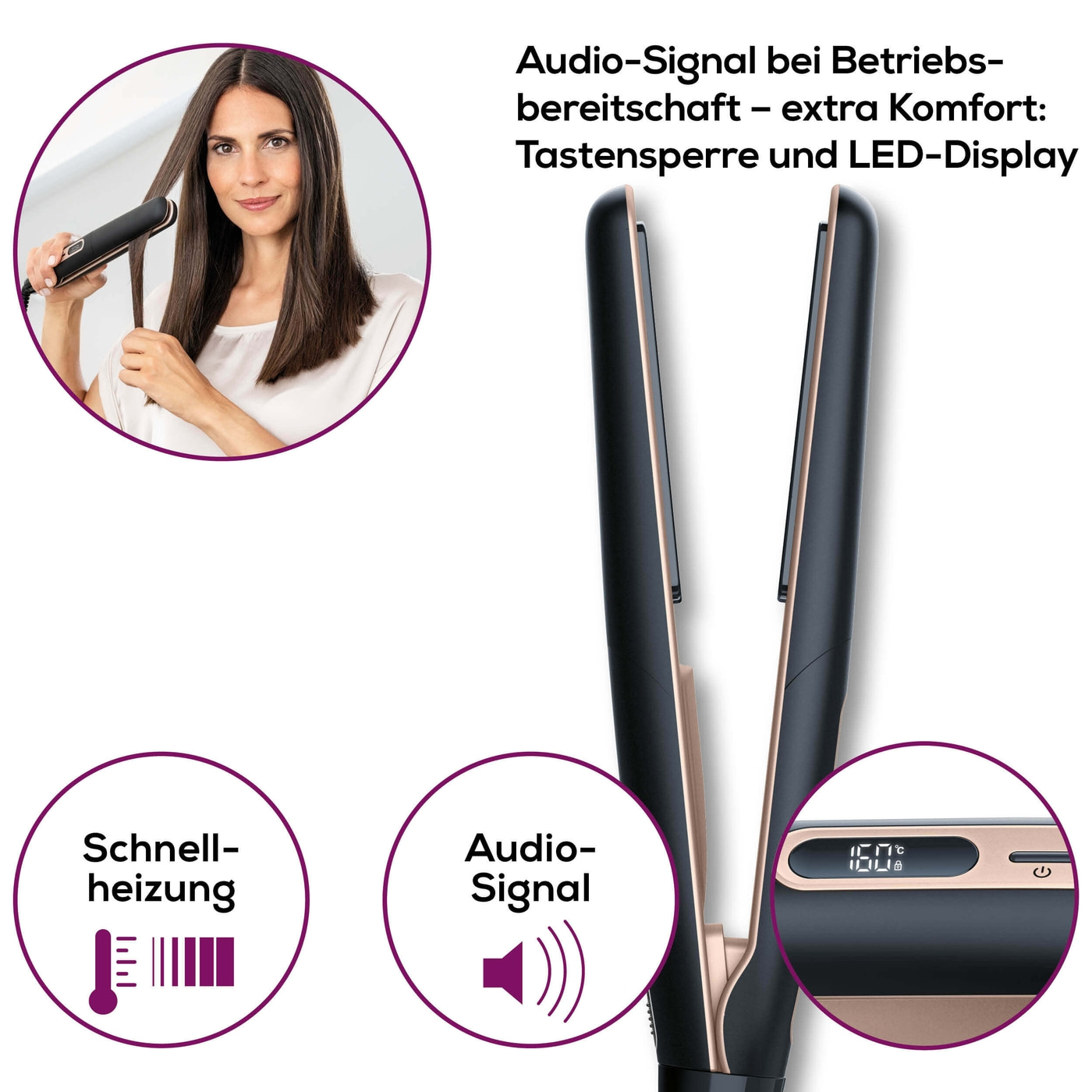 Beurer Haarglätter HS 100-Glätteisen mit Ionenfunktion - einsatzbereit in nur 12 Sekunden