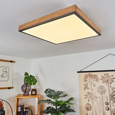 hofstein Deckenleuchte Vacil modernes Deckenpanel aus Metall, MDF, Schwarz/Weiß/Holzoptik, 3000 Kelvin, 24 Watt, 2100 Lumen, eckige Deckenlampe in flachem Design