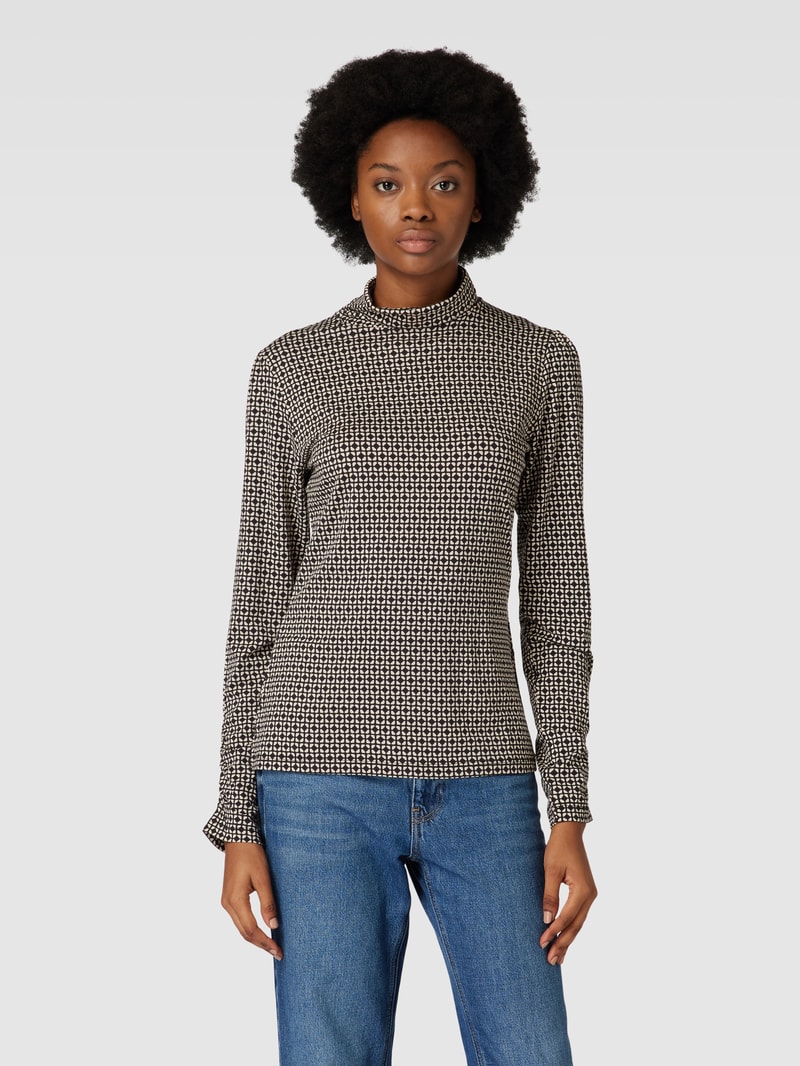 Longsleeve mit Rollkragen und grafischem Muster in schwarz