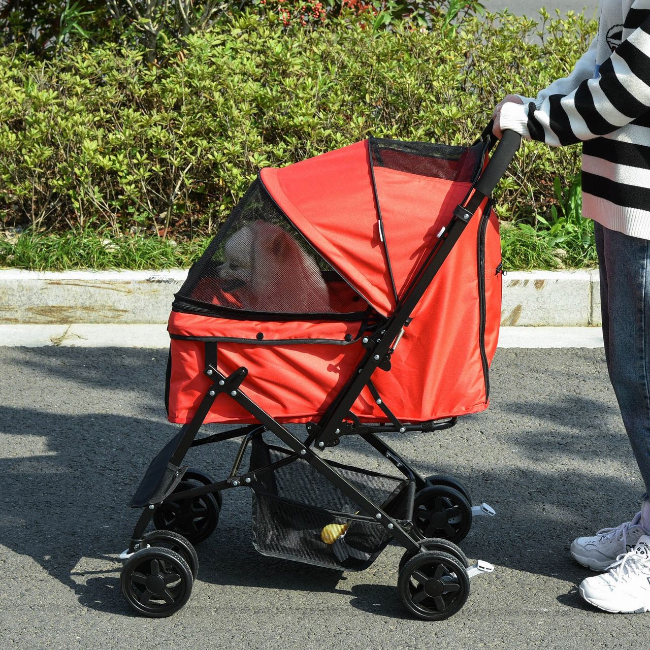 PawHut Hundebuggy Hundewagen für kleine Hunde Katzen Pet Stroller Oxford Rot