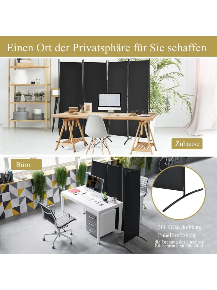 COSTWAY 4 tlg. Raumteiler 173cm in Schwarz günstig kaufen 220 cm