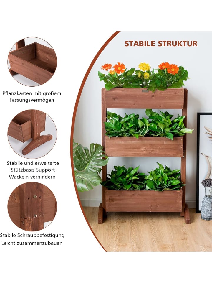 COSTWAY 3 Etage Hochbeet neigbar in Braun günstig kaufen onesize