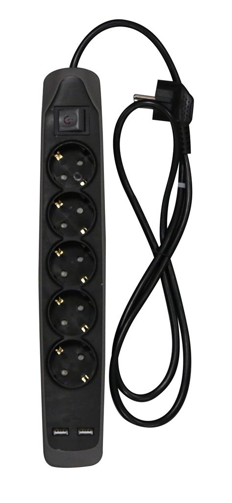 Relectric RELEC492237 продужна трака 1,5 м, 5-крака, 2x USB