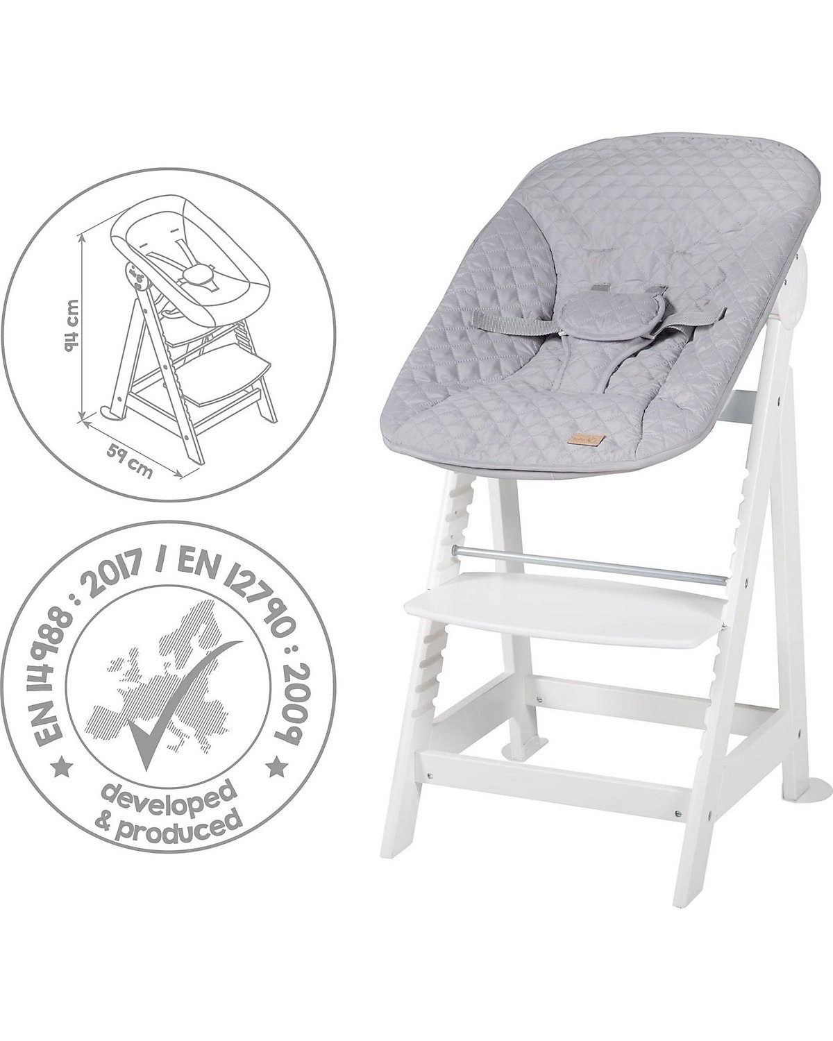 Treppenhochstuhl 'Born Up' Set 2in1, 'roba Style grau', Hochstuhl mit Liegefunktion, ab Geburt
