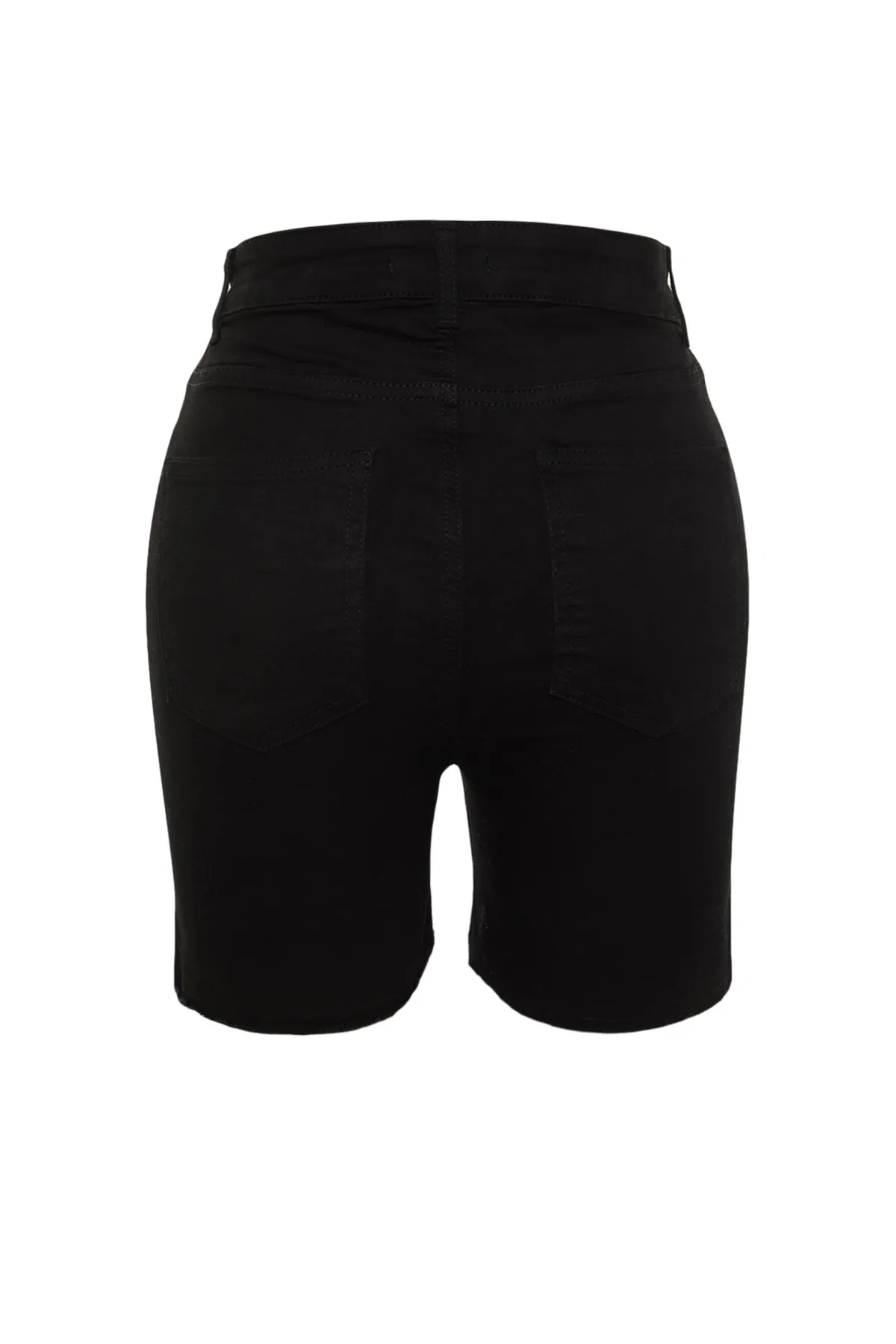 Trendyol Curve  Schwarze, flexible, schmale, seitlich geschlitzte Jeansshorts mit hoher Taille und Bermudas TBSSS23AP00009