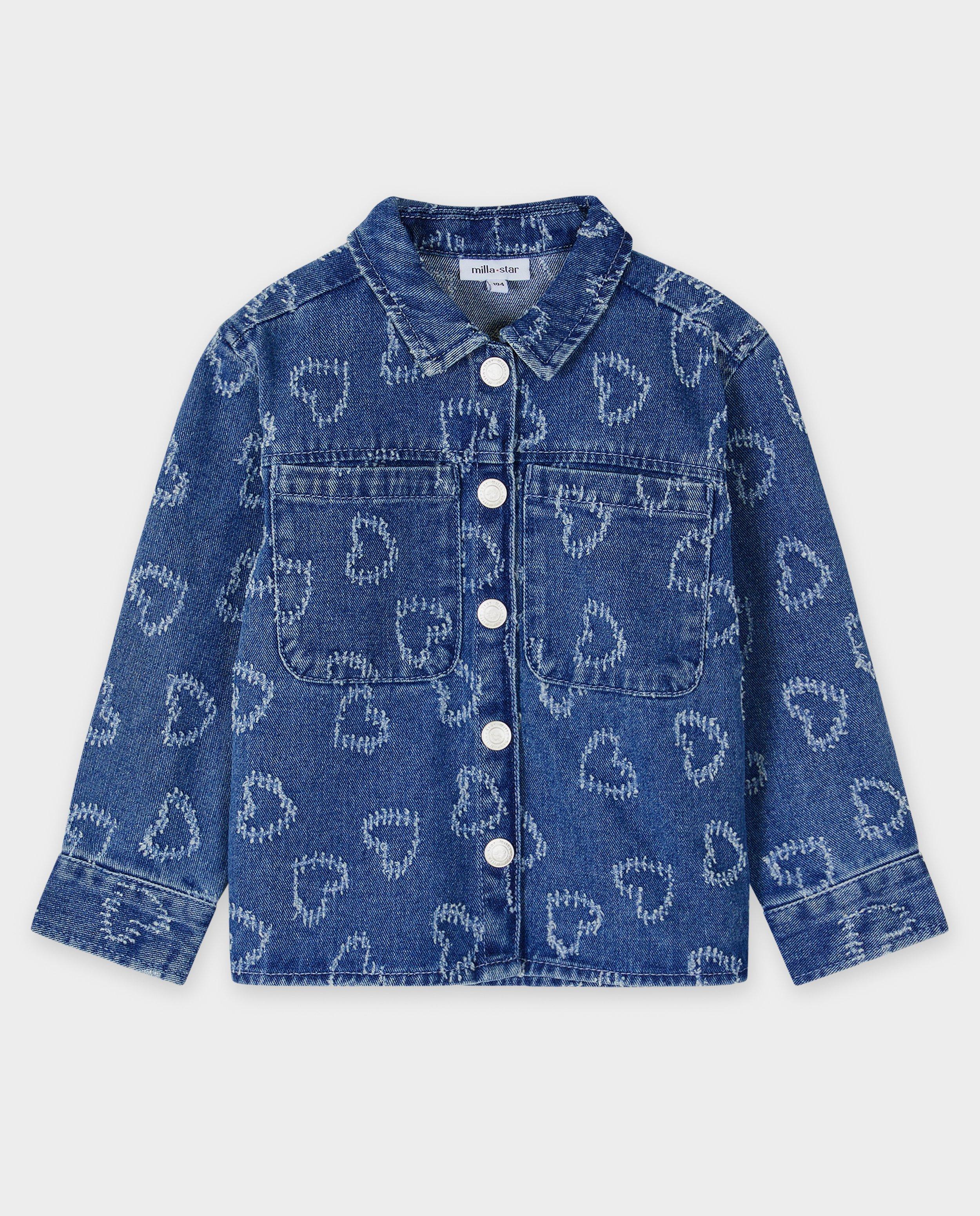 Cardigan din denim Milla Star cu model cu inimioare, croială supradimensionată, 92-134 albastru