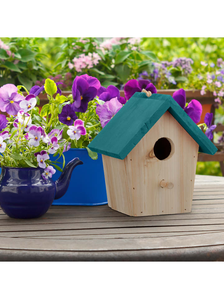 relaxdays Deko Vogelhaus in Natur/ Blau günstig kaufen onesize