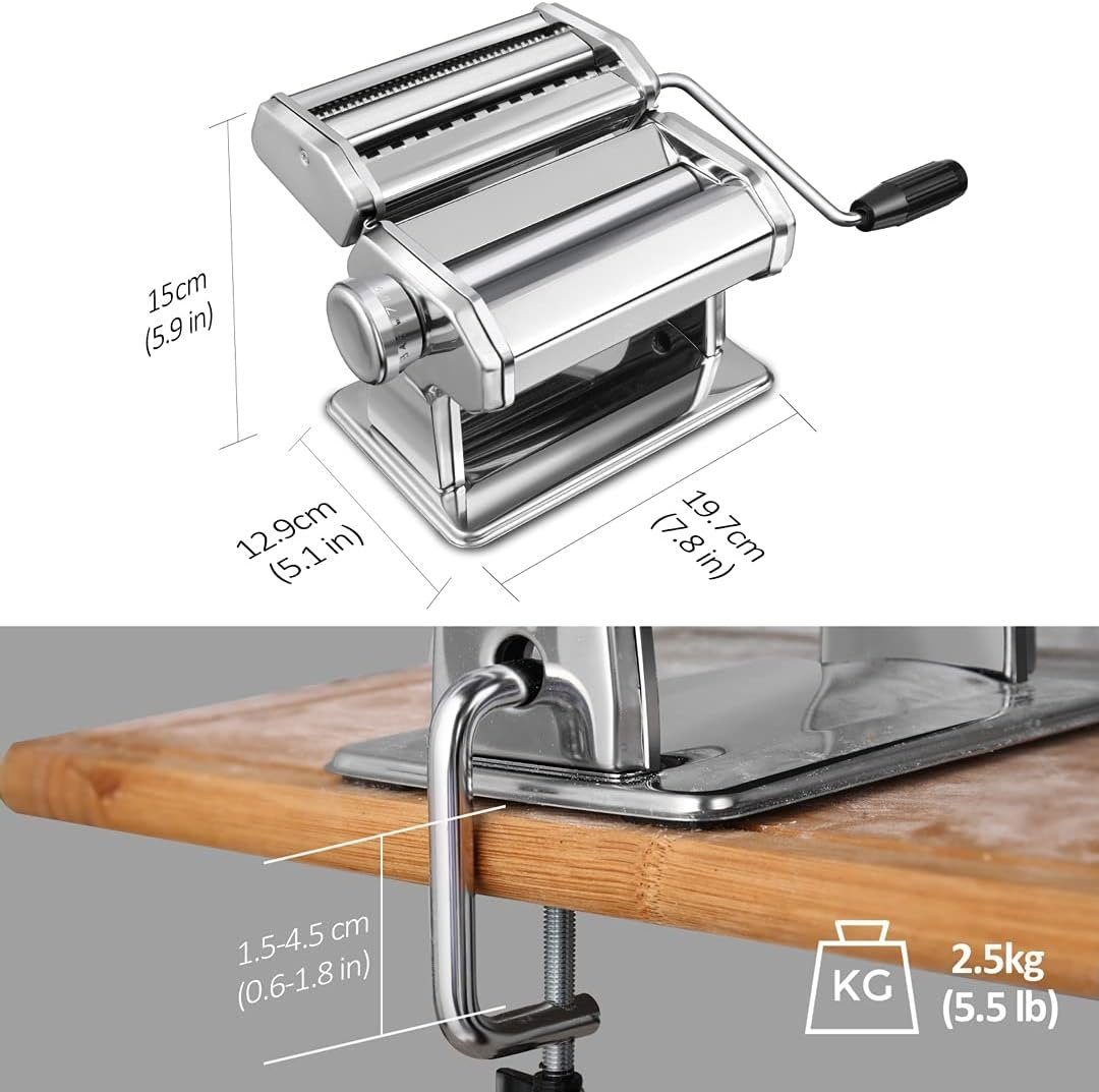 Mutoy Nudelmaschine Nudelmaschine,Pasta Maker-Schneidemaschine,6 verstellbare Dicke, Für perfekte Spaghetti oder Fettuccini, aus Legierter Stahl, Manuell