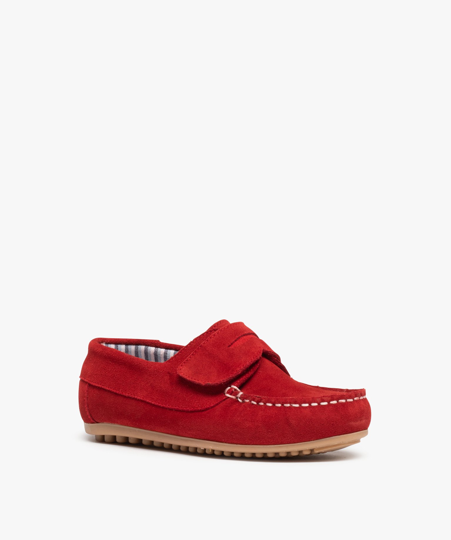 Mocassins Garçon à scratch dessus cuir retourné uni rouge fonce | GEMO