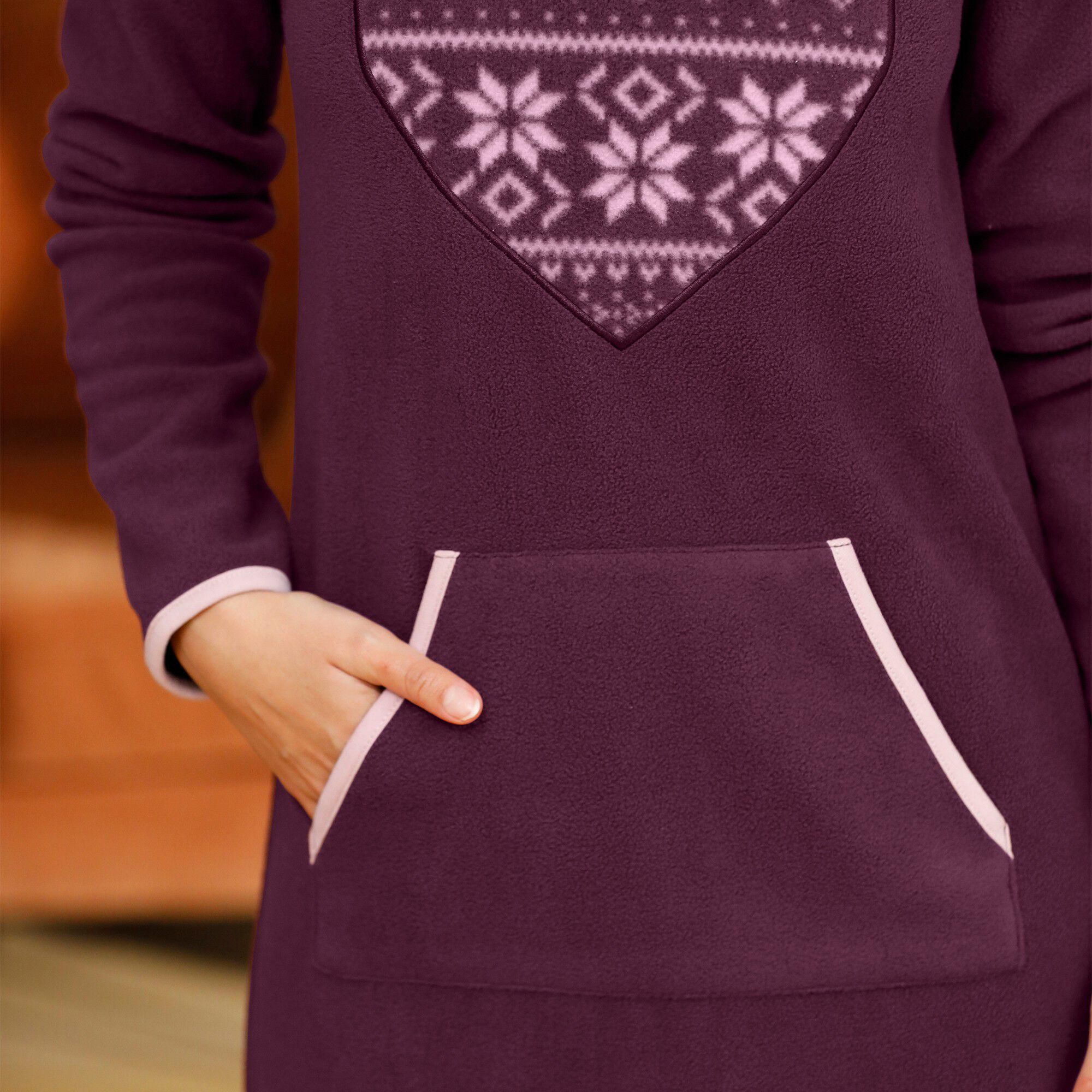 Chemise de nuit polaire imprimé coeur manches longues