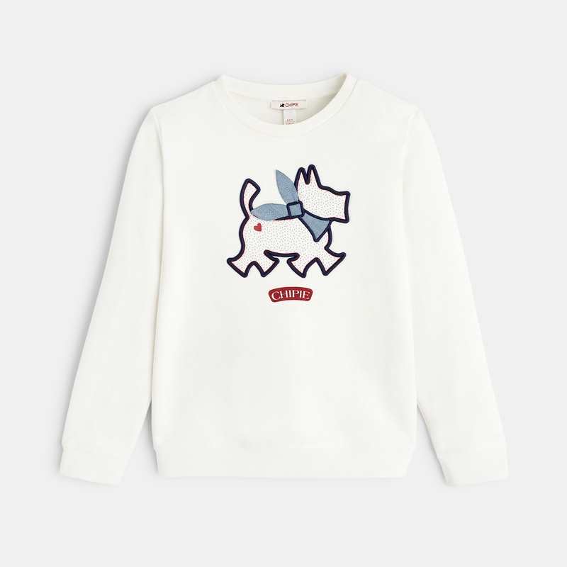 Sweat scottish brodé blanc Chipie fille
