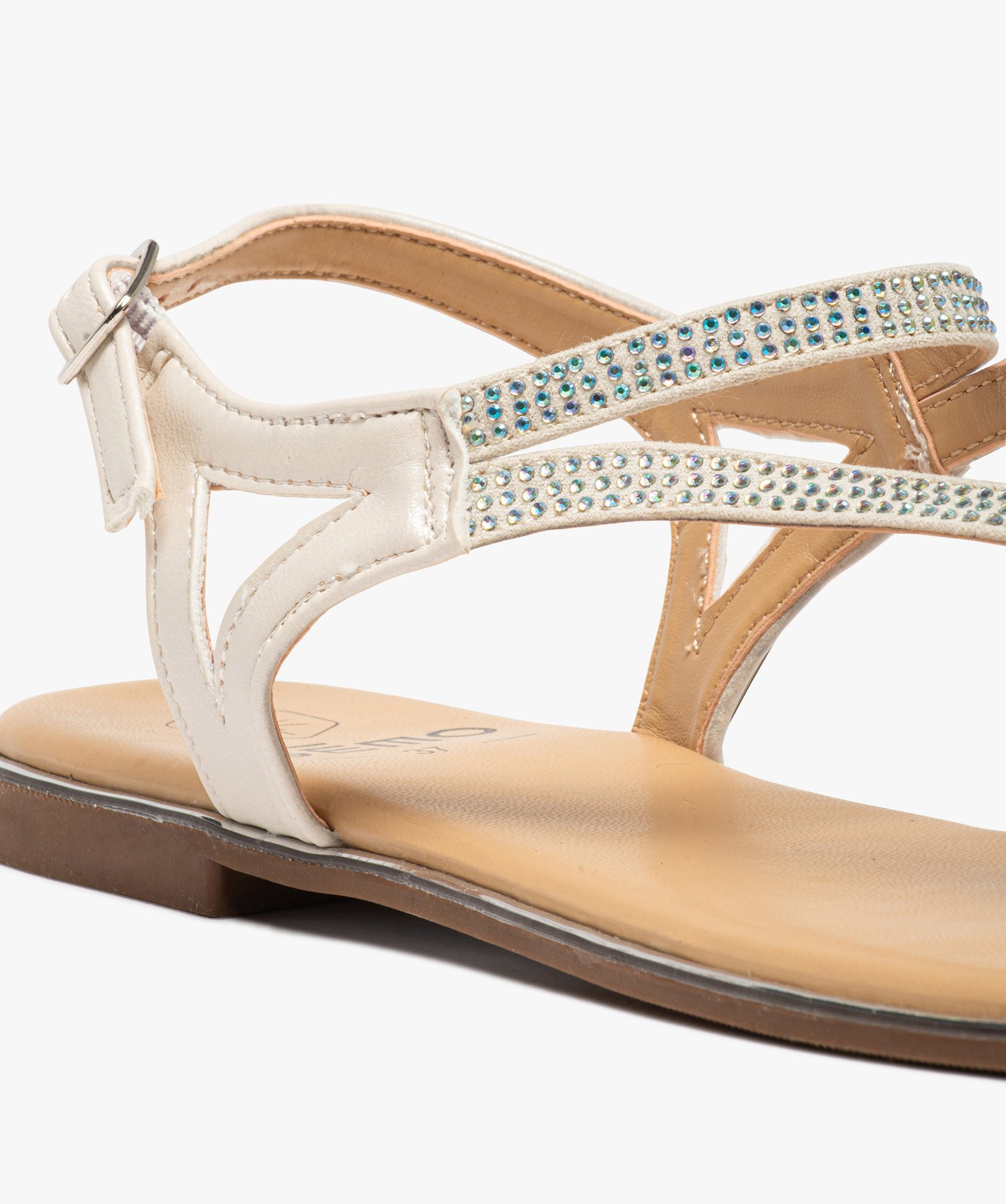 Sandales femme plates à entre-doigts ornées de strass blanc | GEMO
