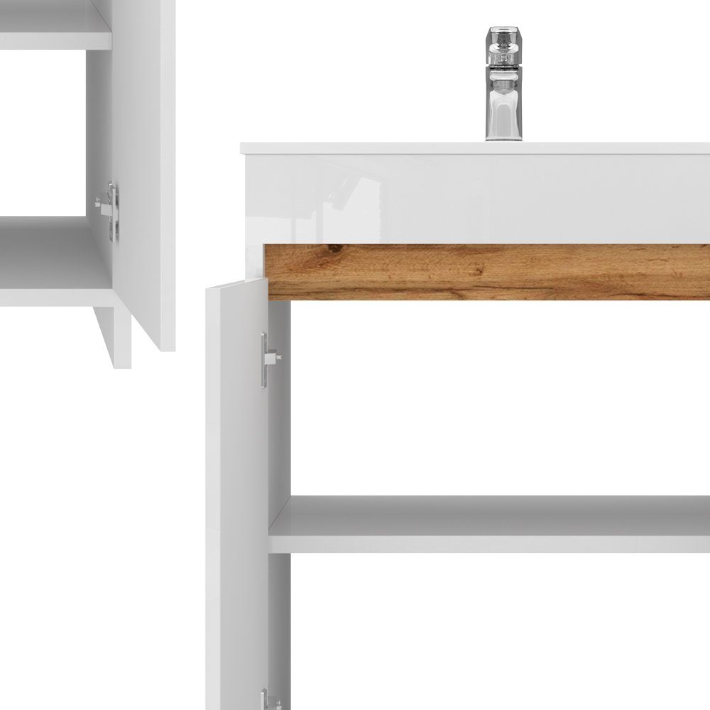 Vicco Badmöbel-Set Waschtisch mit Waschbecken LEMGO Weiß, (2-St., 2-er Set)