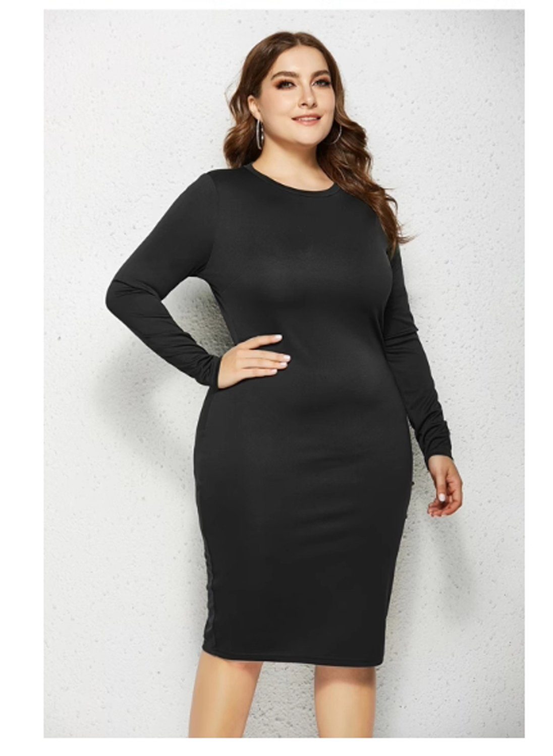 aikidio Stillkleid Dicke Frauen Kleider Herbst Winter Plus Size Overknee-Kleid