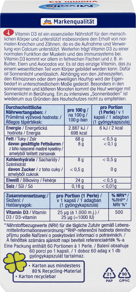 Vitamin D3 Perlen 1000 I.E. 60 St, 60 St
