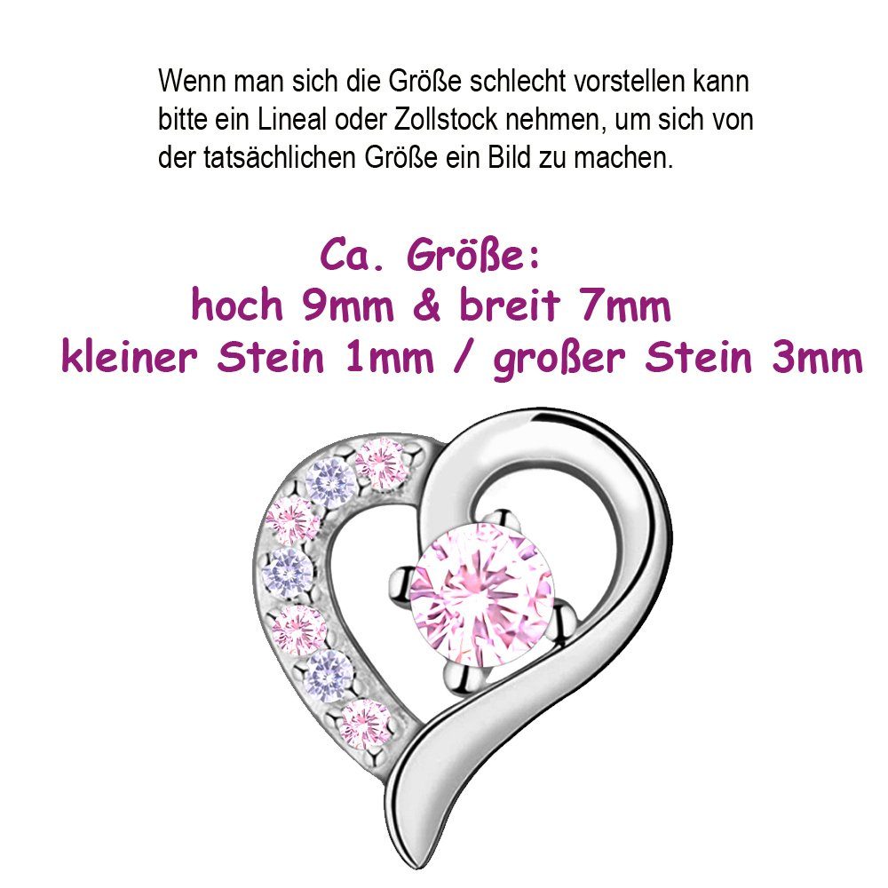 Limana Paar Ohrstecker Kinder Mädchen Damen Ohrringe 925 Sterling Silber Herz Herzohrringe, Liebesgeschenk Liebe Geschenk Idee rosa lila Zirkonia