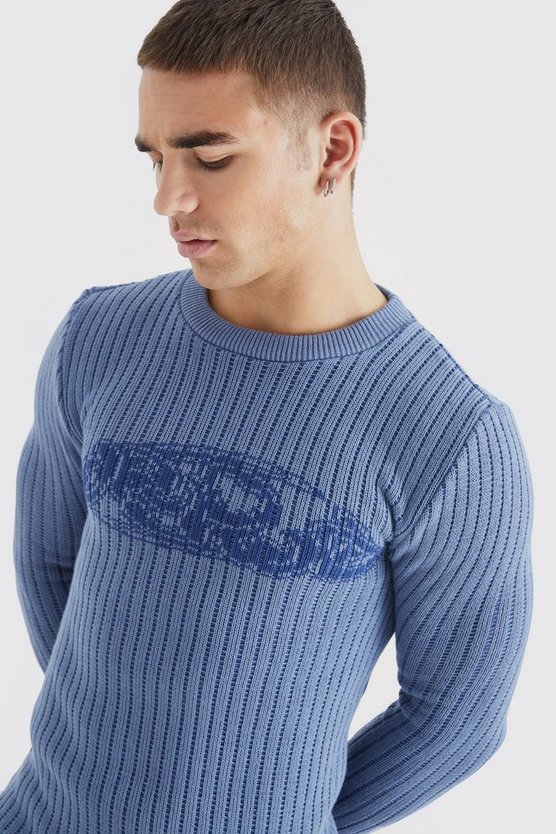 Zweifarbiger gerippter Muscle-Fit Worldwide Pullover