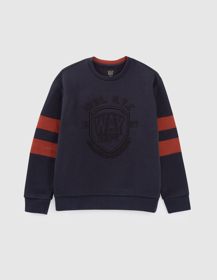 Sweat marine maxi broderie en relief garçon