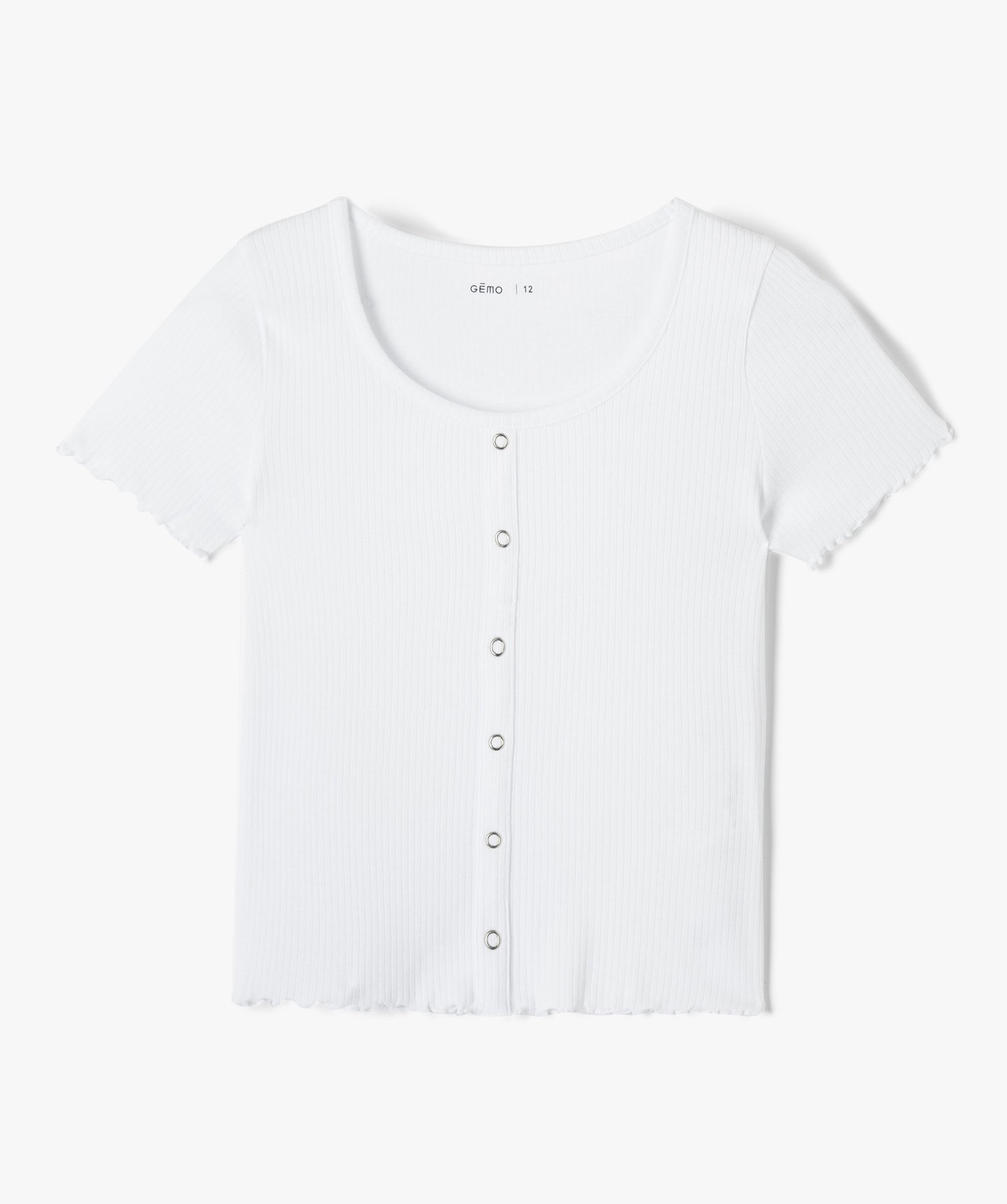 Tee-shirt fille à manches courtes en maille ctelée blanc | GEMO