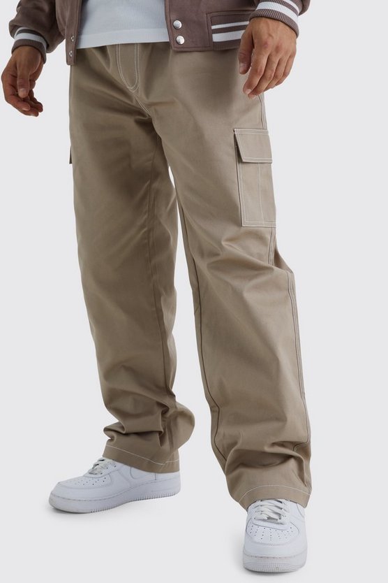 Lockere Twill Cargohose mit Kontrast-Naht und elastischem Bund