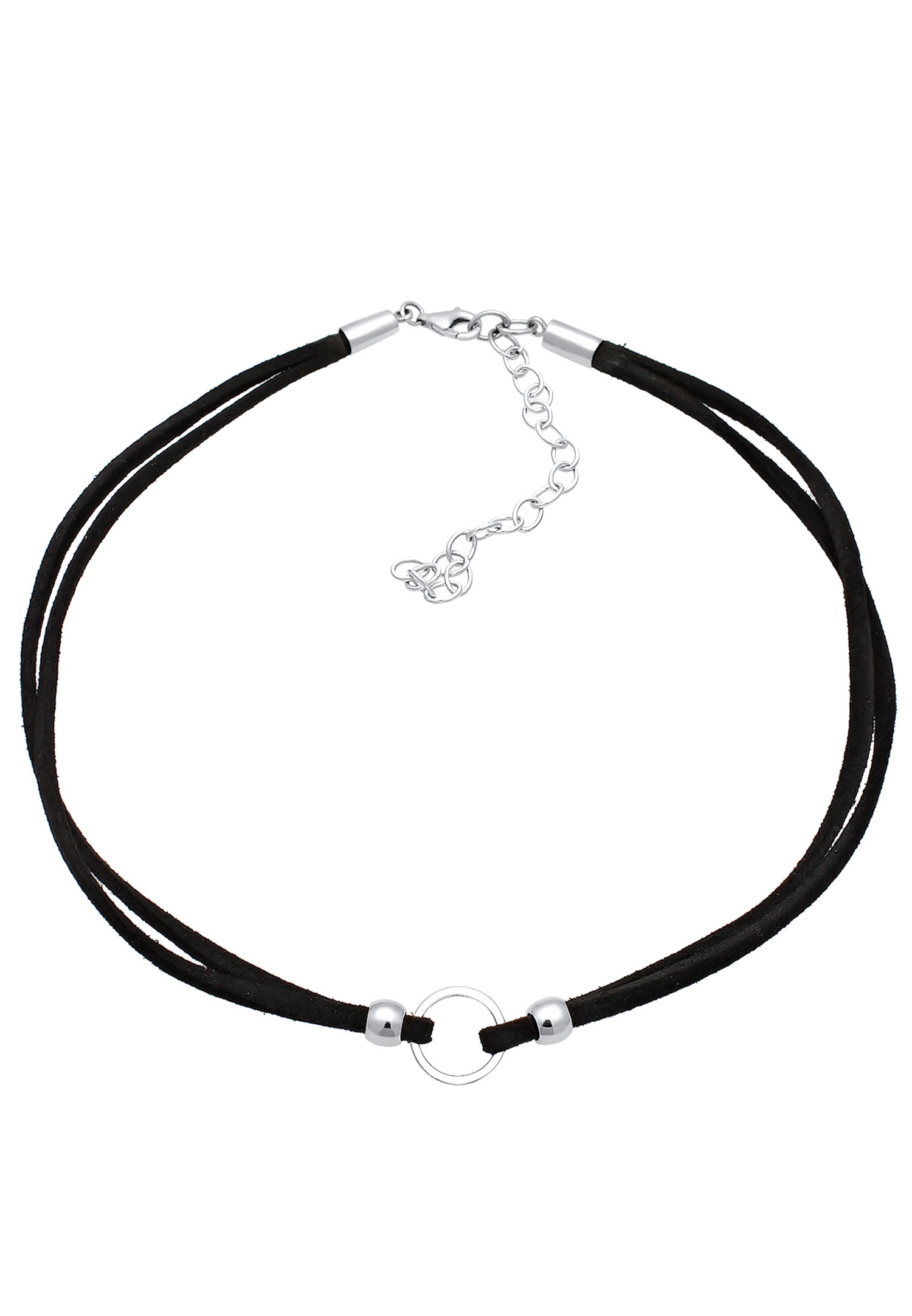Elli Women's Trendy Circle Choker with Black Velvet Leather in 925 Sterling Silver