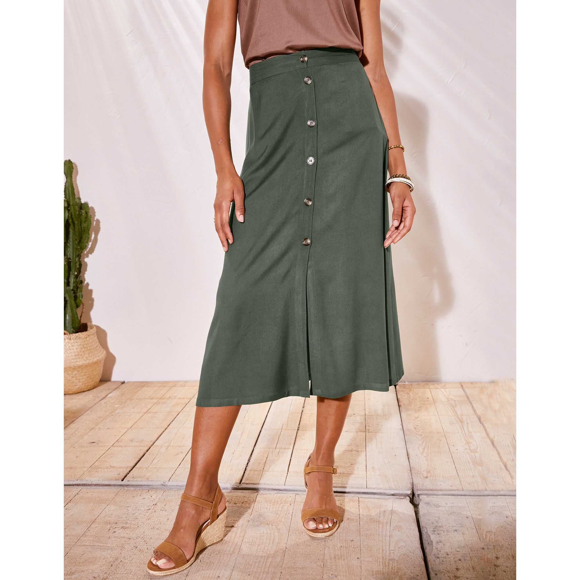 Jupe boutonnée fluide unie, spéciale petites