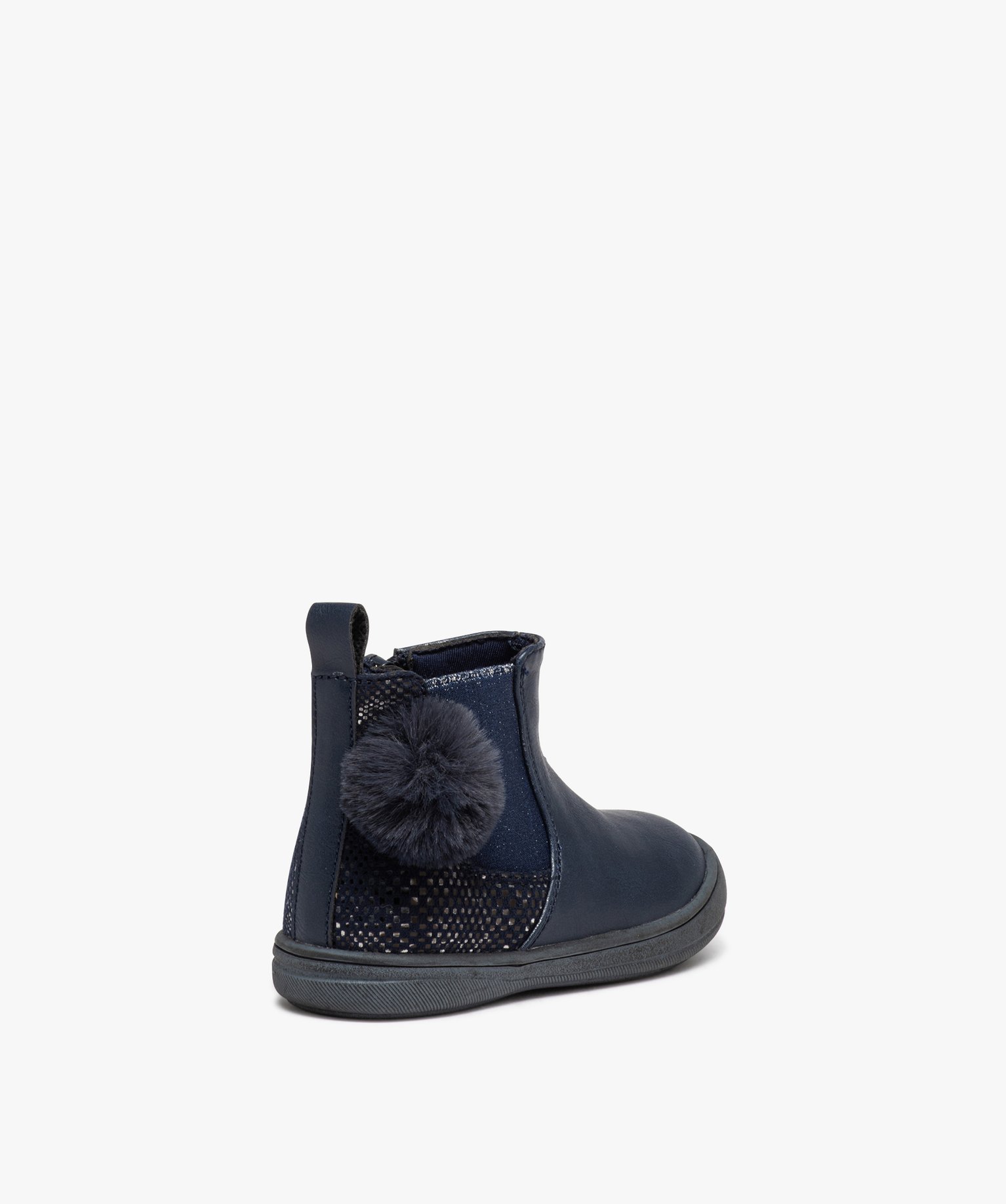 Boots Chelsea à pompons et paillettes bébé fille marine | GEMO