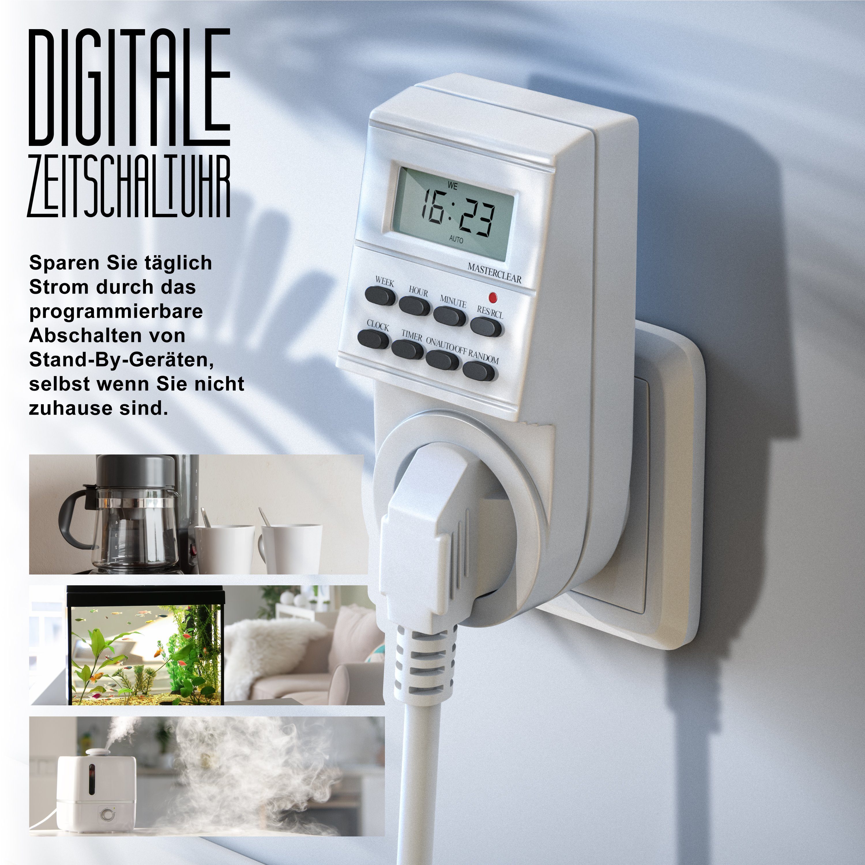 Arendo Zeitschaltuhr, digital, digitale Zeitschaltuhr Timer mit 1,5 Zoll LCD-Display - 3680W