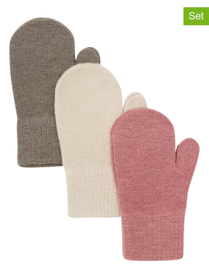 Minymo 3er-Set: Fäustlinge in Dunkelrosa/ Khaki/ Creme günstig kaufen