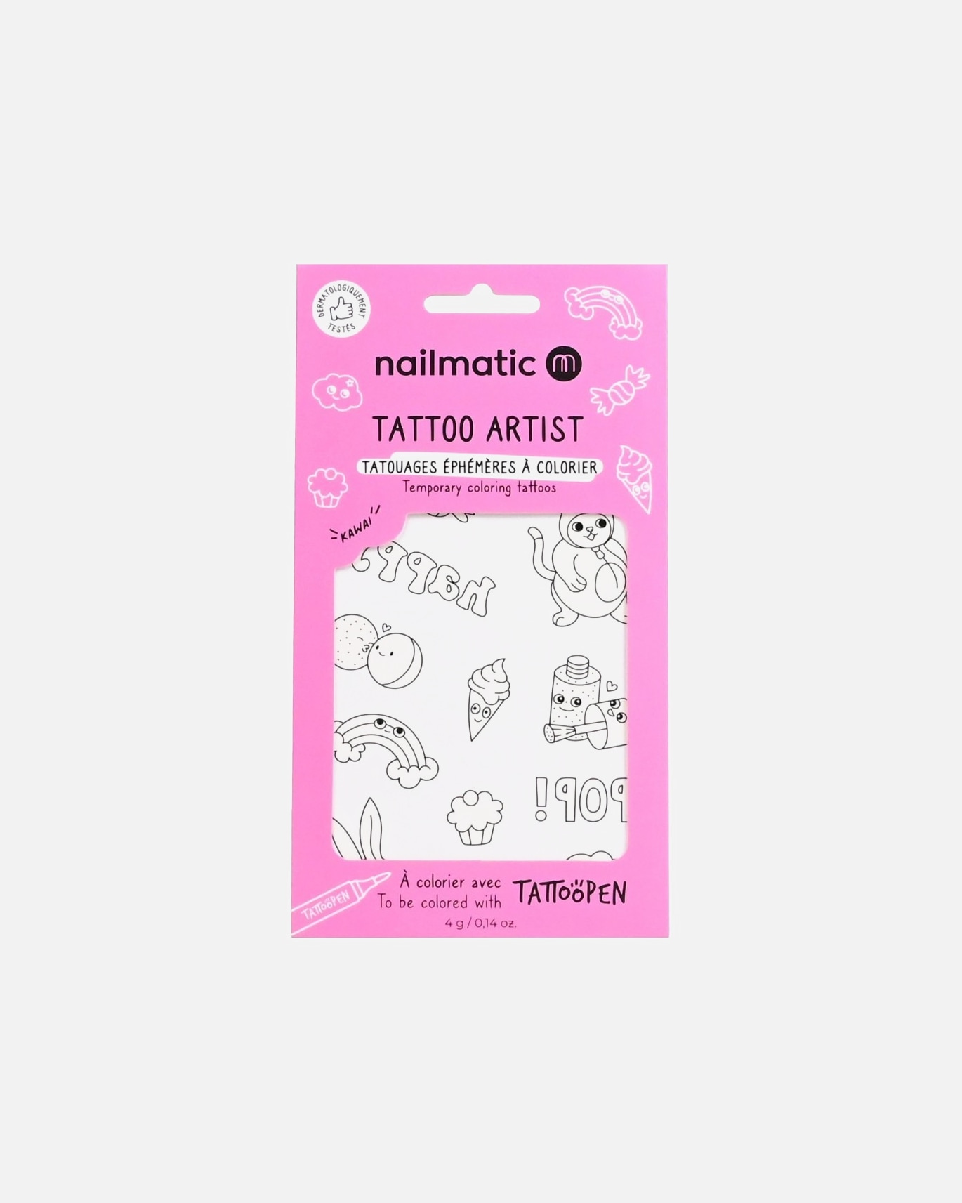 „Nailmatic“ tatuiruočių spalvinimo lapas – kawaii