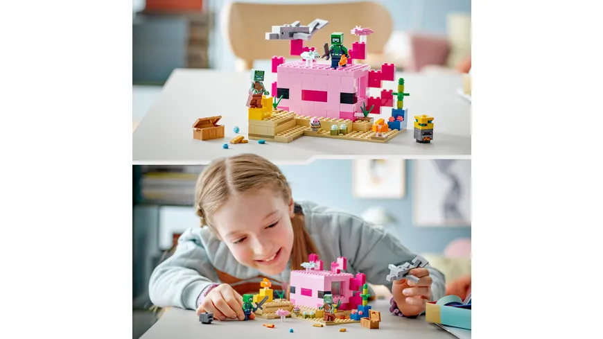 LEGO Minecraft 21247 Das Axolotl-Haus, Set mit baubarem Haus und Figuren