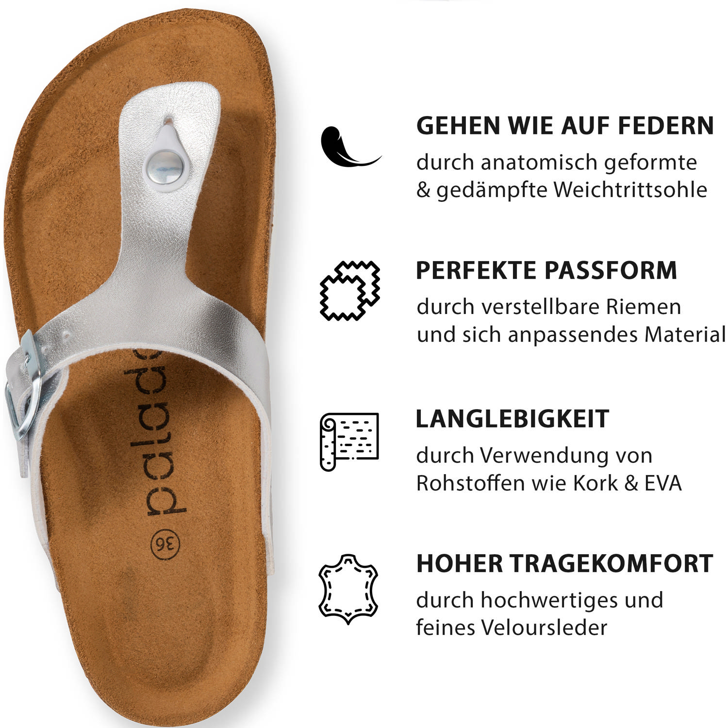 Palado Kos Metallic, Zehentrenner, Damen, Silber
