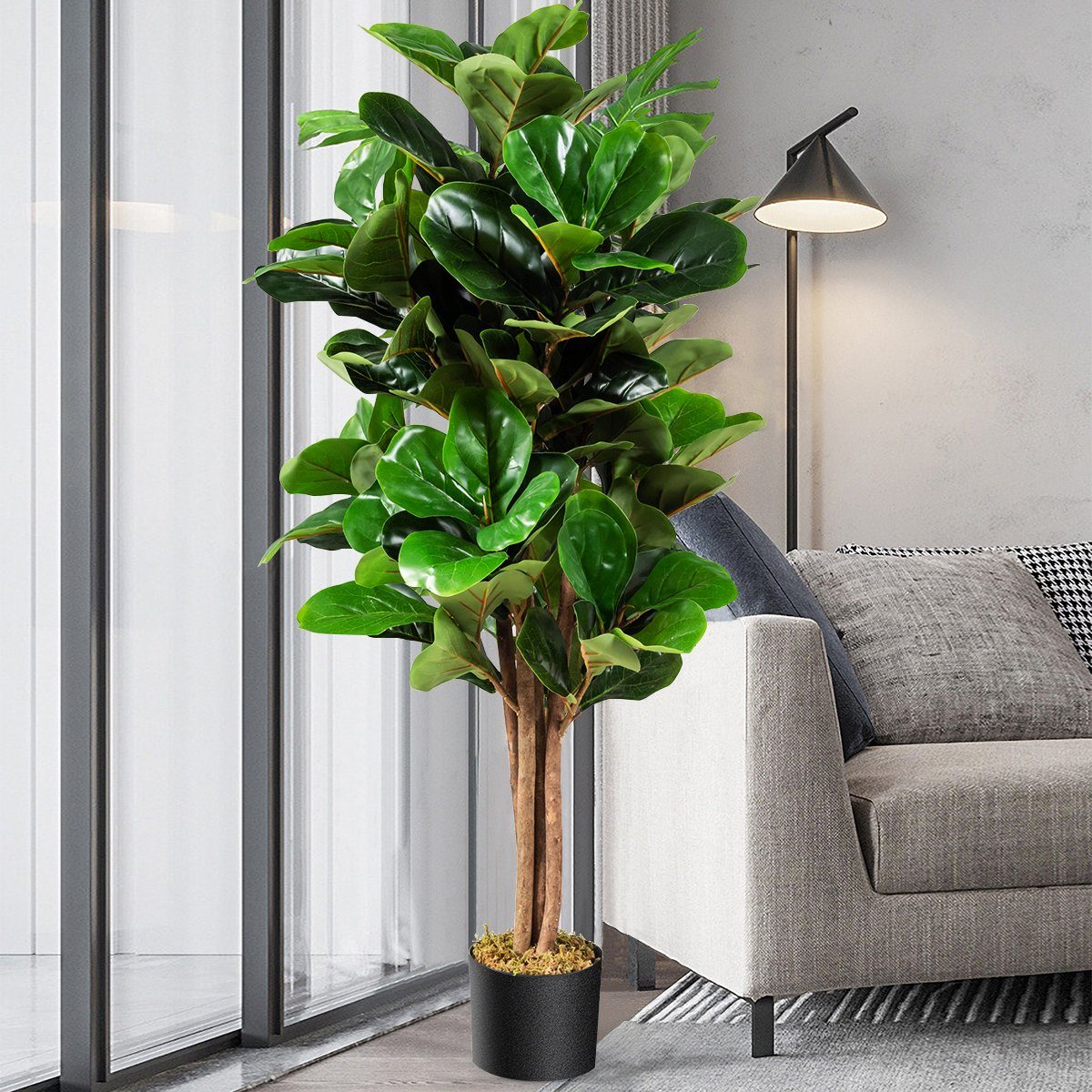 Kunstpflanze, COSTWAY, Höhe 120 cm, mit Topf, 120cm Feigenbaum, grün