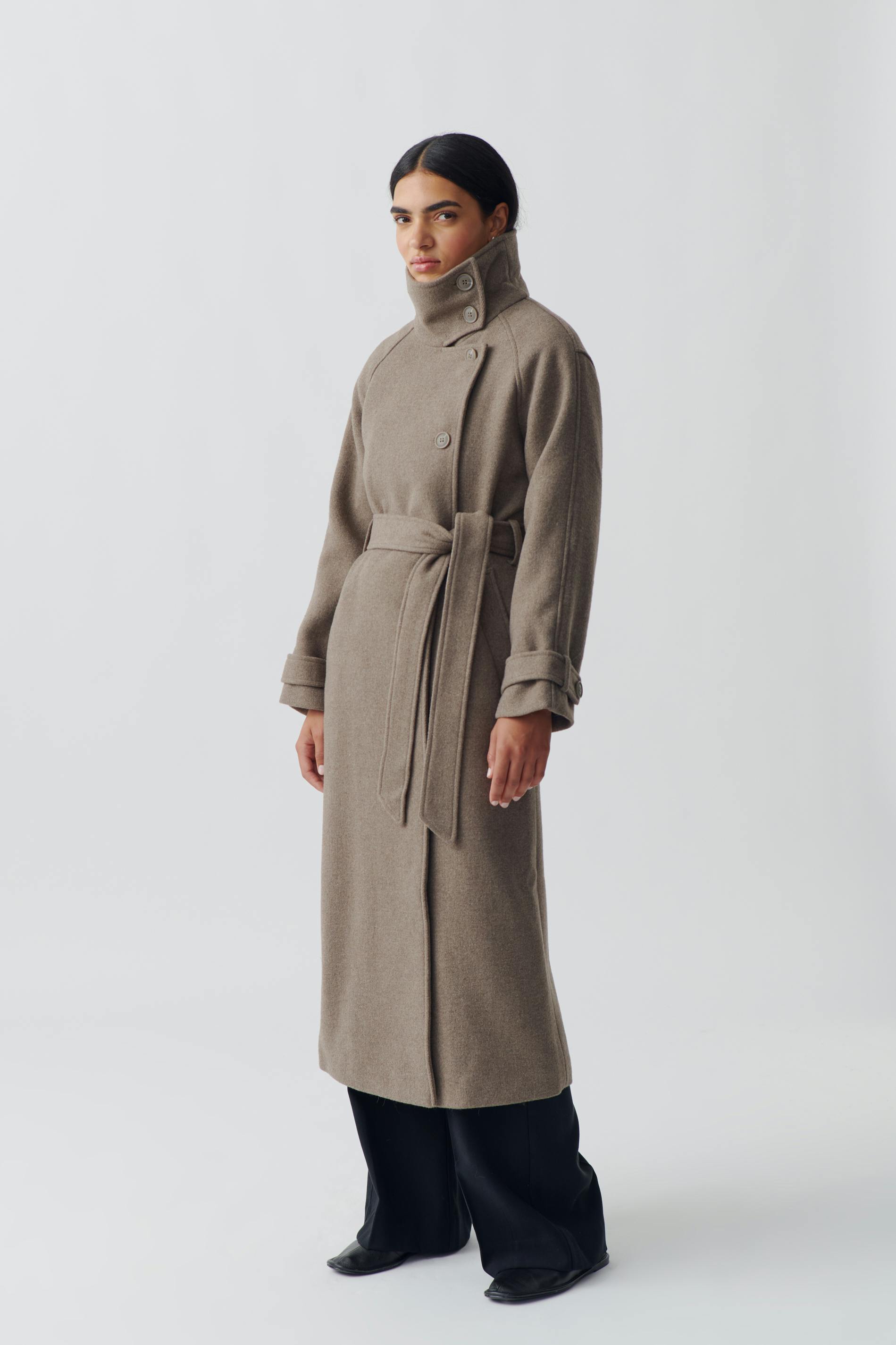 Belted wool blend coat