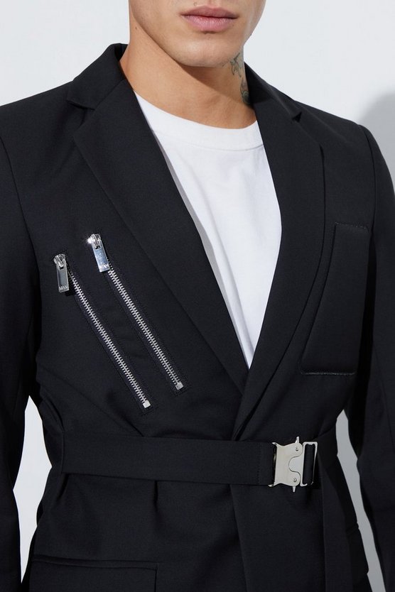 Einreihiger Skinny Blazer mit Wickel-Gürtel
