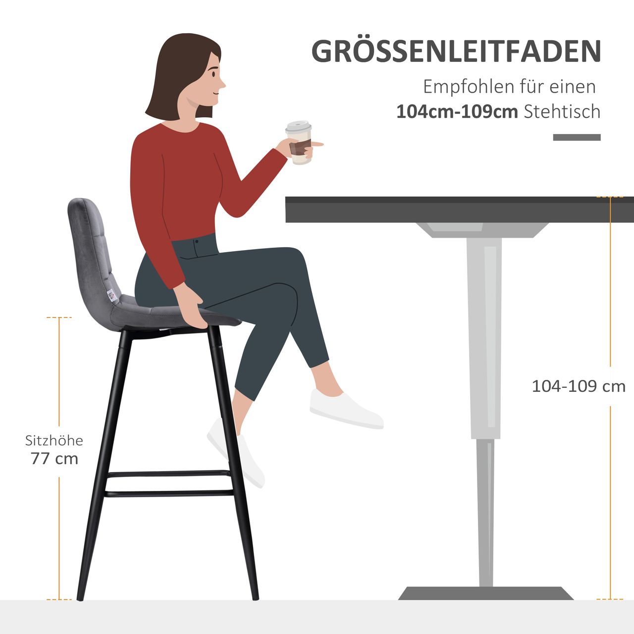 HOMCOM 2er-Set Barhocker mit Fußstütze Barstühle Bezug aus Samt für Wohnzimmer