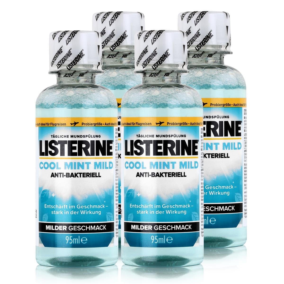 Listerine Mundspülung, Listerine Cool Mint milder Geschmack 95 ml Mundspülung (4er Pack)
