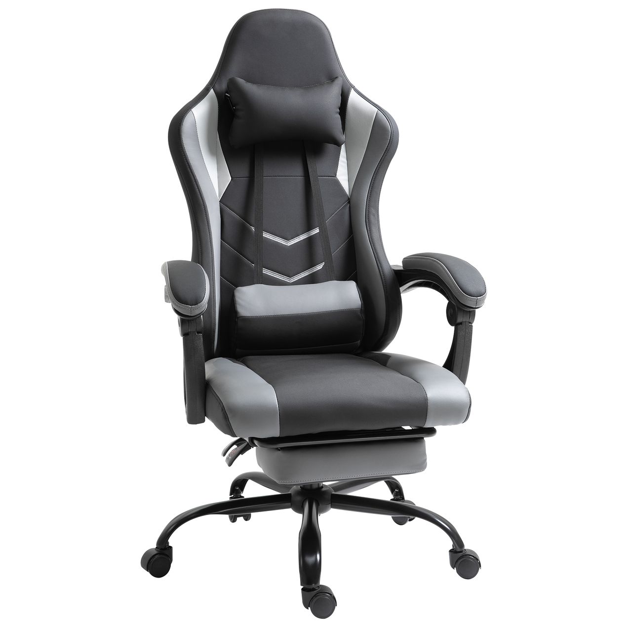 Vinsetto Ergonomischer Gaming Stuhl Bürostuhl Schreibtischstuhl, Drehstuhl Höhenverstellbar, Verstellbares Massage Lendenkissen mit Fußstützen Schwarz 62x52x128 cm