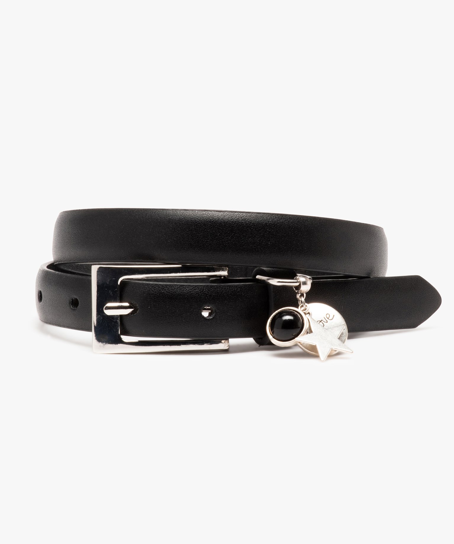 Ceinture fille à breloques argentées noir | GEMO