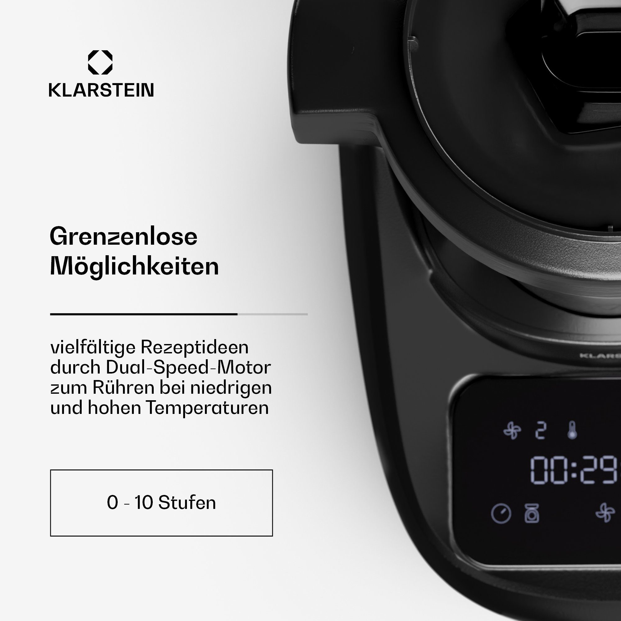 Klarstein Küchenmaschine mit Kochfunktion Aria Smart, 1700 W, 3.3 l Schüssel, Dämpfaufsatz Waage 3,3 L Edelstahl Touch App